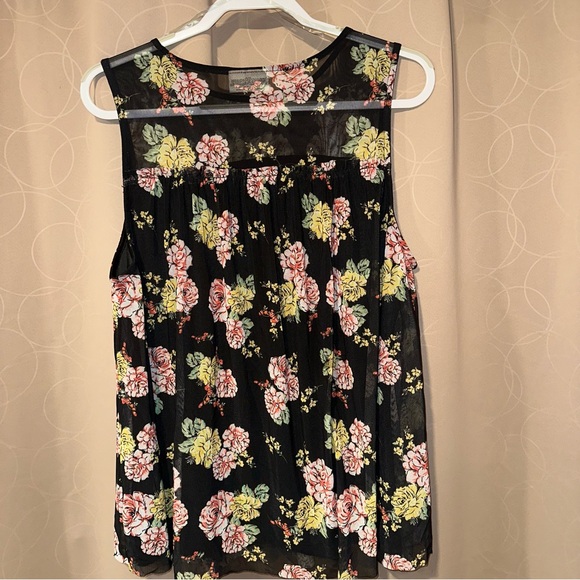 Bobbie Brooks Women Floral Black/Pink/Yellow Sleeveless Blouse Yoke Sheer Top 1X - Picture 4 of 4